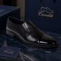 Pantofi barbati negri din piele naturala fara siret cu varf lacuit 818MODN